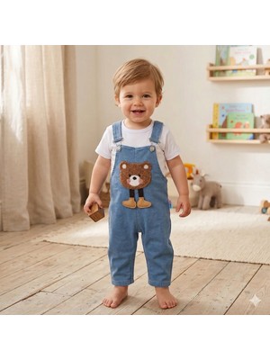 GENYBABY Erkek Bebek Kot Salopet Tulum Ayıcıklı Askılı Jean Bebek Tulum (6-24 Ay)