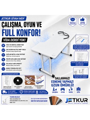 XMAX Jetkur Beyaz Mdf Bilgisayar Oyuncu Masası Lazer Kesim Sallanmaz Metal Ayaklı - Vida Derdi Yok