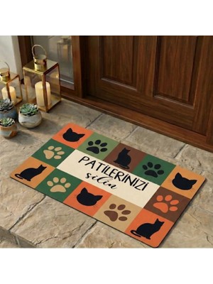 Uygur Home Pop-Art Kedi Tasarımlı Kahverengi "patilerinizi Silin" Paspas - Dijital Baskılı Taban Kapı Önü Paspası