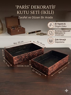 Art By Aslı Vintage Tasarım Ikili Dekoratif Kutu - Kırılmaz Çok Amaçlı Takı ve Makyaj Organizeri