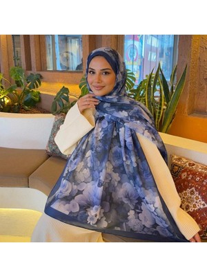 Revam Collection Desenli Pamuk Soft Şal Lacivert