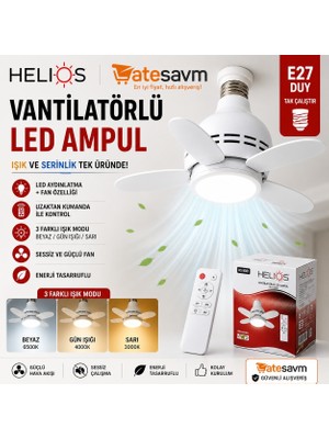 Helios Vantilatörlü LED Ampul E27 Duy Uzaktan Kumandalı 3 Modlu Fanlı Lamba