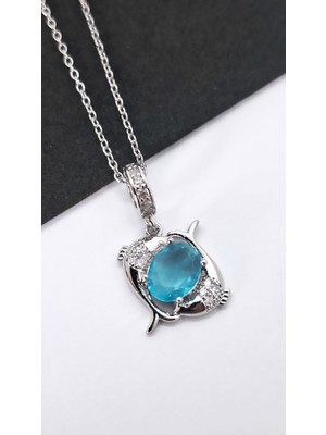 Serenity Mavi Opal Damla Çelik Kolye