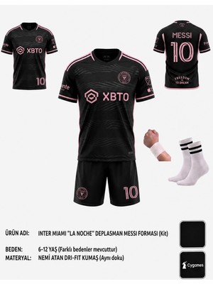 Yenteks Lionel Messi Inter Miami Siyah Iç Saha   Çocuk Forma Takımı 4 Parça Çorap+Bileklik Hediye