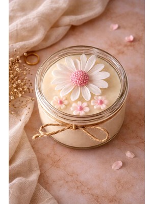 Shaymia Natural Kokulu Dekoratif Papatya Soya Mum – Cam Kavanoz-El Yapımı Hediyelik Mum-Renk Seçenekli-Shaymia Gifts