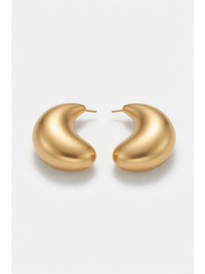 Lykos Kadın Gold Renk Damla Küpe - Bombeli Modern Tasarım Küpe