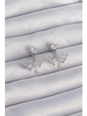 Renas Store Pirinç Gümüş Renk Zirkon Taşlı V Model Küpe - TJ-BKP9290