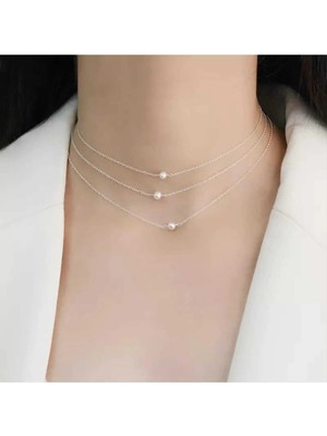 İpar Aksesuar Silver Zincir Incili 3'lü Kolye