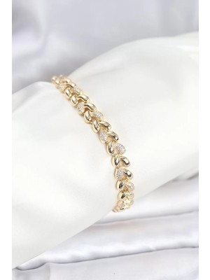 Renas Store Pirinç Gold Renk Vip Seri Sarmal Damla Model Zirkon Taşlı Kadın Bileklik - TJ-BB8268