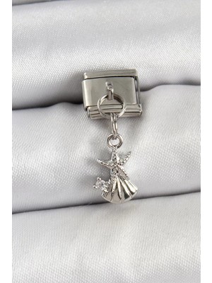 Renas Store 316L Çelik Sallantılı Zirkon Taşlı Deniz Yıldızı Istiridye Model Gümüş Renk Nomination Charm - T