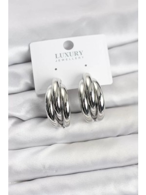 Renas Store Gümüş Renk Pirinç Yarım Halka Model Kadın Küpe - TJ-BKP11603