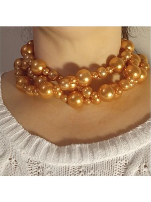 İpar Aksesuar Bal Köpük Incili Çoklu Choker Kolye