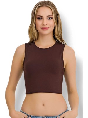 FANİLAM Ilke Kadın Elestan Kolsuz Crop -Pamuklu Şık ve Rahat Yarım Atlet Body 2 Adet