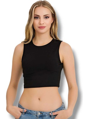 FANİLAM Ilke Kadın Elestan Kolsuz Crop -Pamuklu Şık ve Rahat Yarım Atlet Body 2 Adet