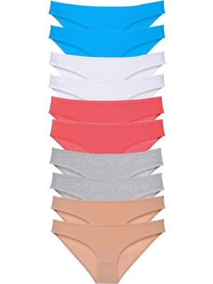 Zenvia 10 Adet Süper Eko Set Likralı Kadın Slip Ten Gri Beyaz Fuşya Mavi