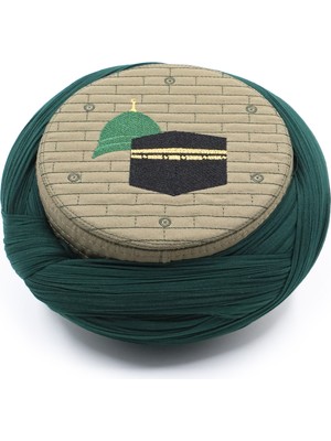 Sarıkhane Hac Umre Sarığı – Yeşil Kumaş – Yeşil Takke – Çapraz Sarım – Mekke-Medine – 7 Metre