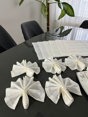 BRL Çeyiz Home Colber Dertsiz Kumaş Servis Peçetesi ve Yüzük (12 Kişilik)-12 Peçete,12 Yüzük