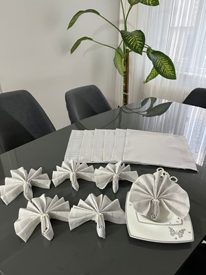 BRL Çeyiz Home Colber Dertsiz Kumaş Servis Peçetesi ve Yüzük (12 Kişilik)-12 Peçete,12 Yüzük