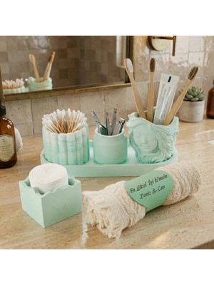 Miawiki Kişiye Özel Mint Yeşili Banyo Seti | Isim Yazılı Şık ve Modern Ev Hediyesi