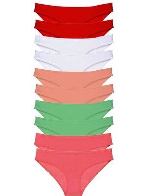 Zenvia 10 Adet Süper Eko Set Likralı Kadın Slip Külot Kırmızı Beyaz Pudra Yeşil Fuşya