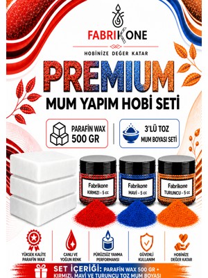 Fabrikone Premium Mum Yapım Hobi Seti - Parafin Wax 500 gr - 3'lü Toz Mum Boyası Seti - Kırmızı, Mavi, Turuncu BKFABPW5003KMT