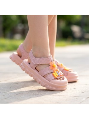 Kindep (Kids) Kaymaz Taban Çocuk Sandalet Simli Pudra