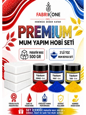Fabrikone Premium Mum Yapım Hobi Seti - Parafin Wax 500 gr - 3'lü Toz Mum Boyası Seti - Kırmızı, Mavi, Sarı BKFABPW5003KMSR