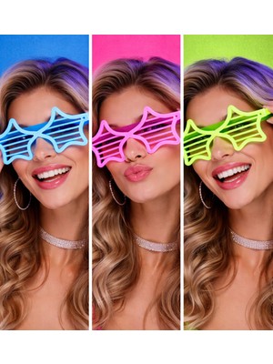 EkoAlışverişDünyam Retro Neon Fosforlu Yıldız Panjur Gözlük 12 Adet – 80’ler 90’lar Parti Stili (5510)