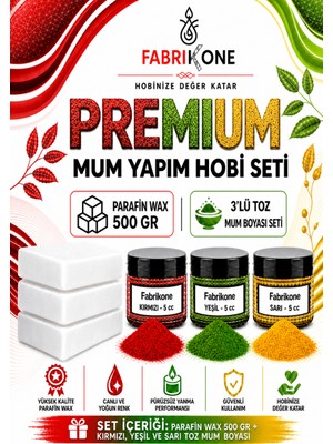 Fabrikone Premium Mum Yapım Hobi Seti - Parafin Wax 500 gr - 3'lü Toz Mum Boyası Seti - Kırmızı, Yeşil, Sarı BKFABPW5003KYSR
