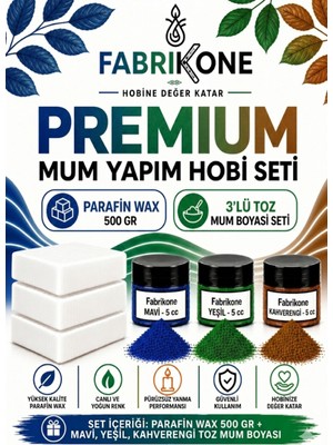 Fabrikone Premium Mum Yapım Hobi Seti - Parafin Wax 500 gr - 3'lü Toz Mum Boyası Seti - Mavi, Yeşil, Kahverengi BKFABPW5003MYKH