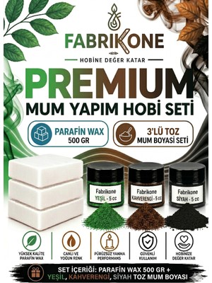 Fabrikone Premium Mum Yapım Hobi Seti - Parafin Wax 500 gr - 3'lü Toz Mum Boyası Seti - Yeşil, Kahverengi, Siyah BKFABPW5003YKHS