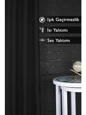 MRC Tekstil Siyah Blackout Işık Geçirmez Kornişli Karartma Saten Perde Lüks Fon Perde Siyah Düz Dikim