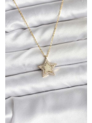 Renas Store Pirinç Gold Renk Zincirli Yıldızlı Model Kadın Kolye