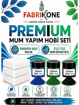 Fabrikone Premium Mum Yapım Hobi Seti - Parafin Wax 500 gr - 3'lü Toz Mum Boyası Seti - Mavi, Yeşil, Siyah BKFABPW5003MYS