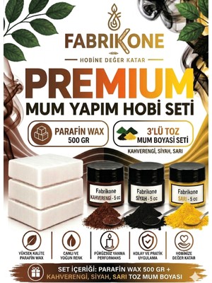 Fabrikone Premium Mum Yapım Hobi Seti - Parafin Wax 500 gr - 3'lü Toz Mum Boyası Seti - Kahverengi, Siyah, Sarı BKFABPW5003KHSSR