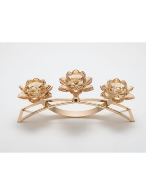 Be-Lis 3 Kollu Kristal Cam Köprü Gold Renk Şamdan (40CM Uzunluk / 17CM Yükseklik)