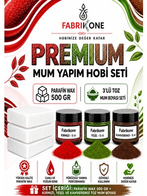 Fabrikone Premium Mum Yapım Hobi Seti - Parafin Wax 500 gr - 3'lü Toz Mum Boyası Seti - Kırmızı, Yeşil, Kahverengi BKFABPW5003KYKH