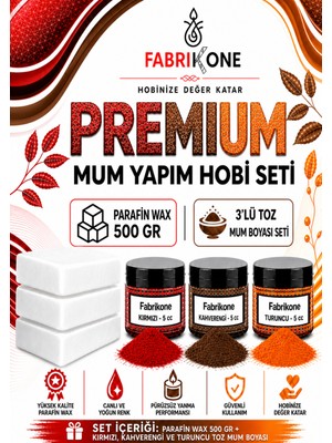 Fabrikone Premium Mum Yapım Hobi Seti - Parafin Wax 500 gr - 3'lü Toz Mum Boyası Seti - Kırmızı, Kahverengi, Turuncu BKFABPW5003KKHT