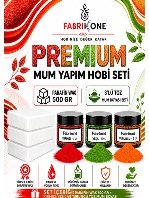Fabrikone Premium Mum Yapım Hobi Seti - Parafin Wax 500 gr - 3'lü Toz Mum Boyası Seti - Kırmızı, Yeşil, Turuncu BKFABPW5003KYT