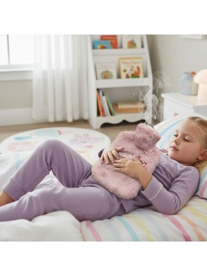 EkoAlışverişDünyam Mutlu Robot Hayvan Figürlü Pembe Peluş Sıcak Su Torbası 1 Lt – Yumuşak Kılıf, Uzun Süre Sıcak Tutan Termal Su Torbası (5510)