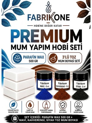 Fabrikone Premium Mum Yapım Hobi Seti - Parafin Wax 500 gr - 3'lü Toz Mum Boyası Seti - Mavi, Kahverengi, Siyah BKFABPW5003MKHS