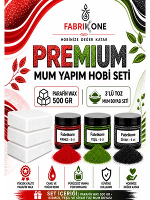 Fabrikone Premium Mum Yapım Hobi Seti - Parafin Wax 500 gr - 3'lü Toz Mum Boyası Seti - Kırmızı, Yeşil, Siyah BKFABPW5003KYS