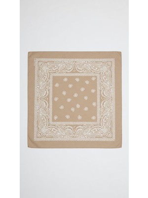 Mollycrush Unisex Bej Şal Desenli Pamuklu Bandana Boyunluk Saç Bandı ve Outdoor Fular