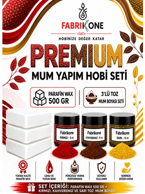Fabrikone Premium Mum Yapım Hobi Seti - Parafin Wax 500 gr - 3'lü Toz Mum Boyası Seti - Kırmızı, Kahverengi, Sarı BKFABPW5003KKHSR