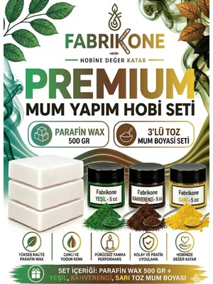 Fabrikone Premium Mum Yapım Hobi Seti - Parafin Wax 500 gr - 3'lü Toz Mum Boyası Seti - Yeşil, Kahverengi, Sarı BKFABPW5003YKHSR