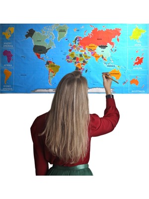 EkoAlışverişDünyam Renkli atlas Dünya haritası Manyetik Yapıştırıcı Gerektirmeyen Duvar Stickerı 118 cm * 56 cm (5510)