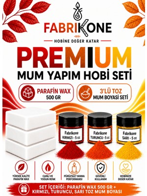 Fabrikone Premium Mum Yapım Hobi Seti - Parafin Wax 500 gr - 3'lü Toz Mum Boyası Seti - Kırmızı, Turuncu, Sarı BKFABPW5003KTSR