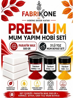 Fabrikone Premium Mum Yapım Hobi Seti - Parafin Wax 500 gr - 3'lü Toz Mum Boyası Seti - Kırmızı, Siyah, Sarı BKFABPW5003KSSR