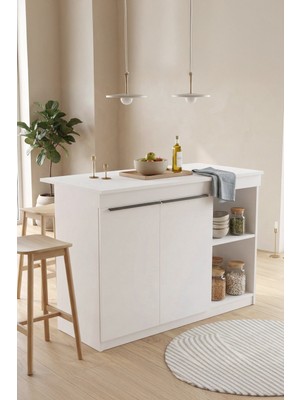 Yurudesign Orren Ada Mutfak Yemek Masası 2 Kapaklı 120CM Beyaz Or2-W