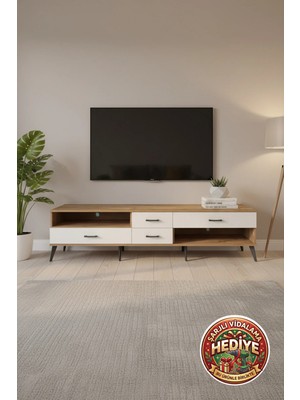Luna Tv Ünitesi: Tek Raflı, 4 Çekmeceli, 220CM, Çam/aytaşı